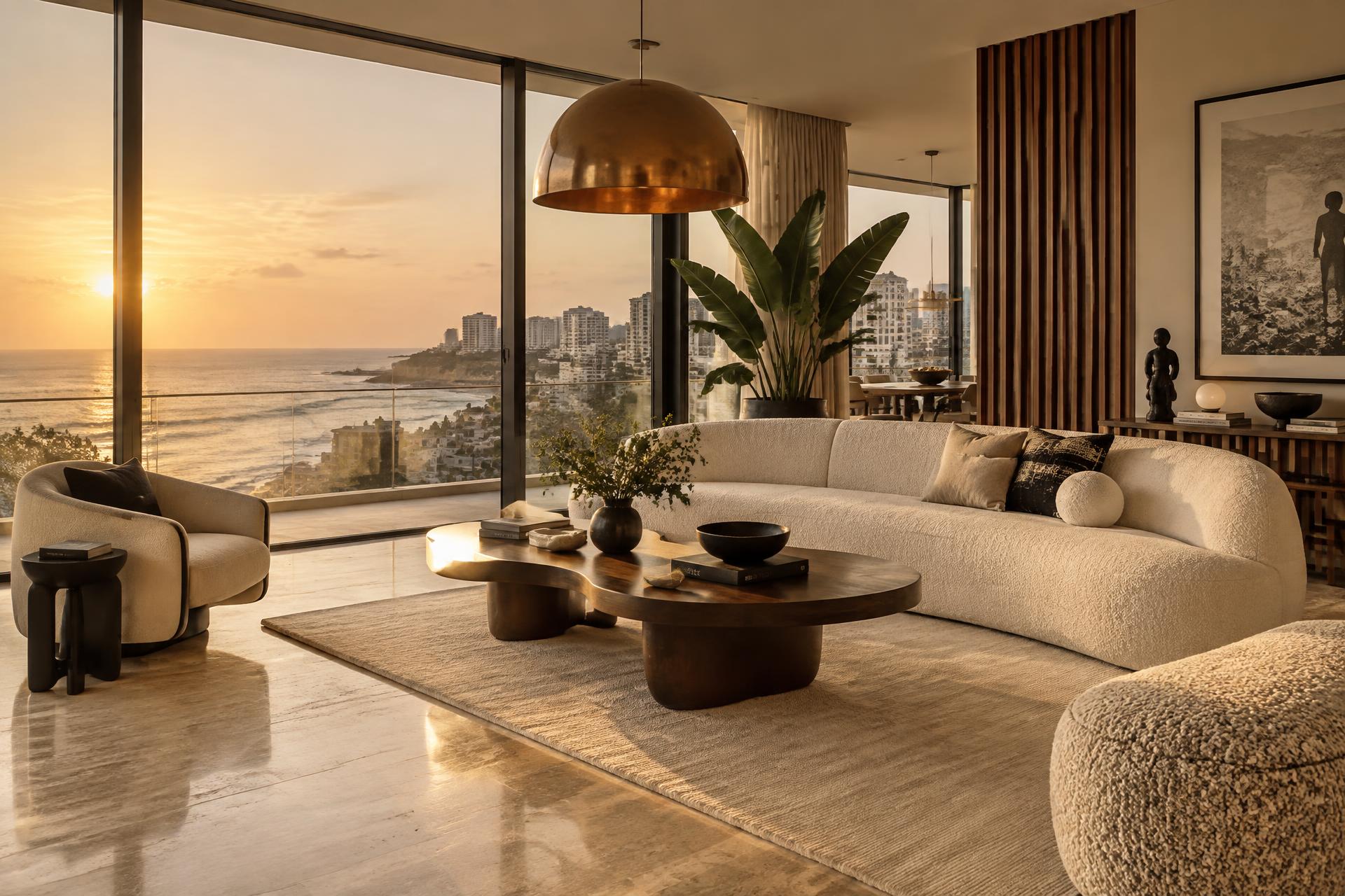 Salon contemporain haut de gamme à Dakar avec vue sur l'océan
